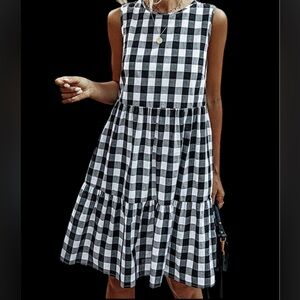 Stylish Black and White Checkered  Dress Sleeveless summer